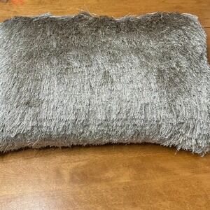 Celebrity Home Rectangular Throw Pillow Chic Shag Fringe Tan with Silver Accents